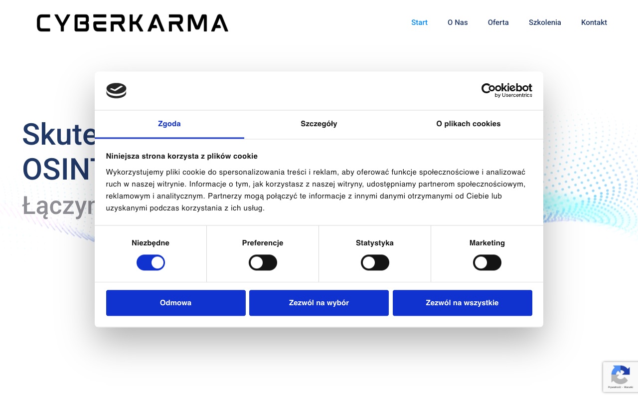 Zrzut ekranu strony głównej cyberkarma.pl (desktop)