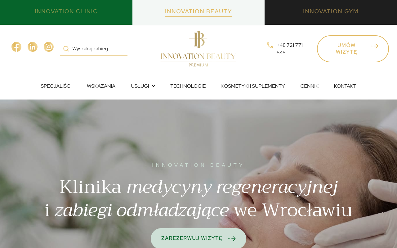 Zrzut ekranu strony głównej innovationbeauty.pl (desktop)