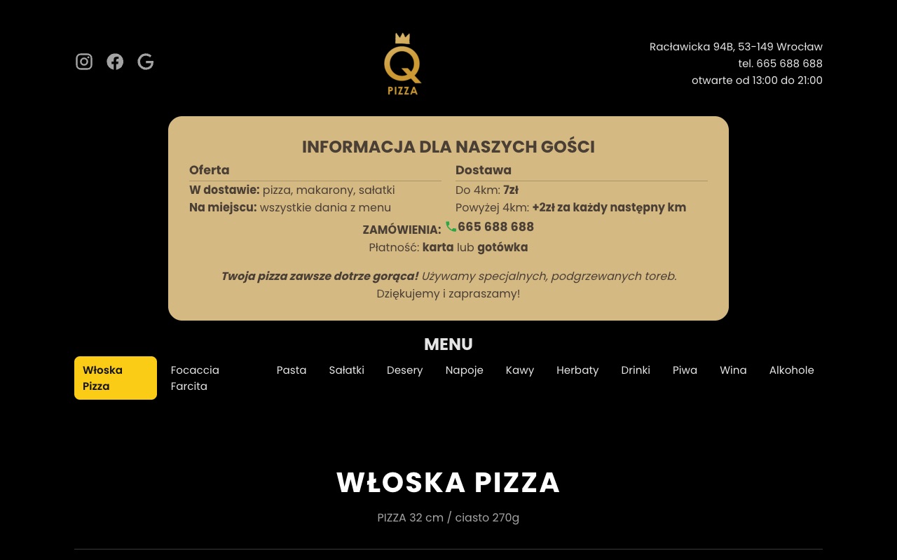 Zrzut ekranu strony głównej qpizza.pl (desktop)