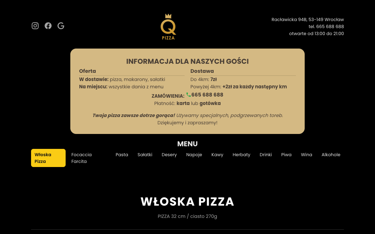 Zrzut ekranu strony głównej qpizza.pl (desktop)
