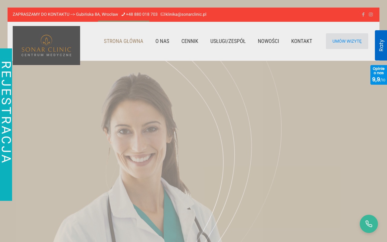 Zrzut ekranu strony głównej sonarclinic.pl (desktop)
